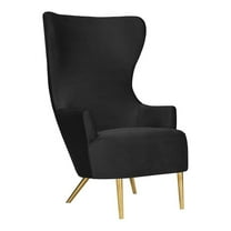 Pemberly Row 19.7" Modern Velvet and Pine Wingback Chair in Black