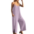 thumbnail image 6 of Women's Bohemian Print Sleeveless Wide Leg Jumpsuit With Pockets For Beach Vacation Light Purple XXL, 6 of 7