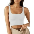 thumbnail image 1 of Corto Sin Mangas Tank Top Cuello Cuadrado Color Puro Cómodo De Moda Transpirable Casual para Fiesta De Compras Blanco L, 1 of 5