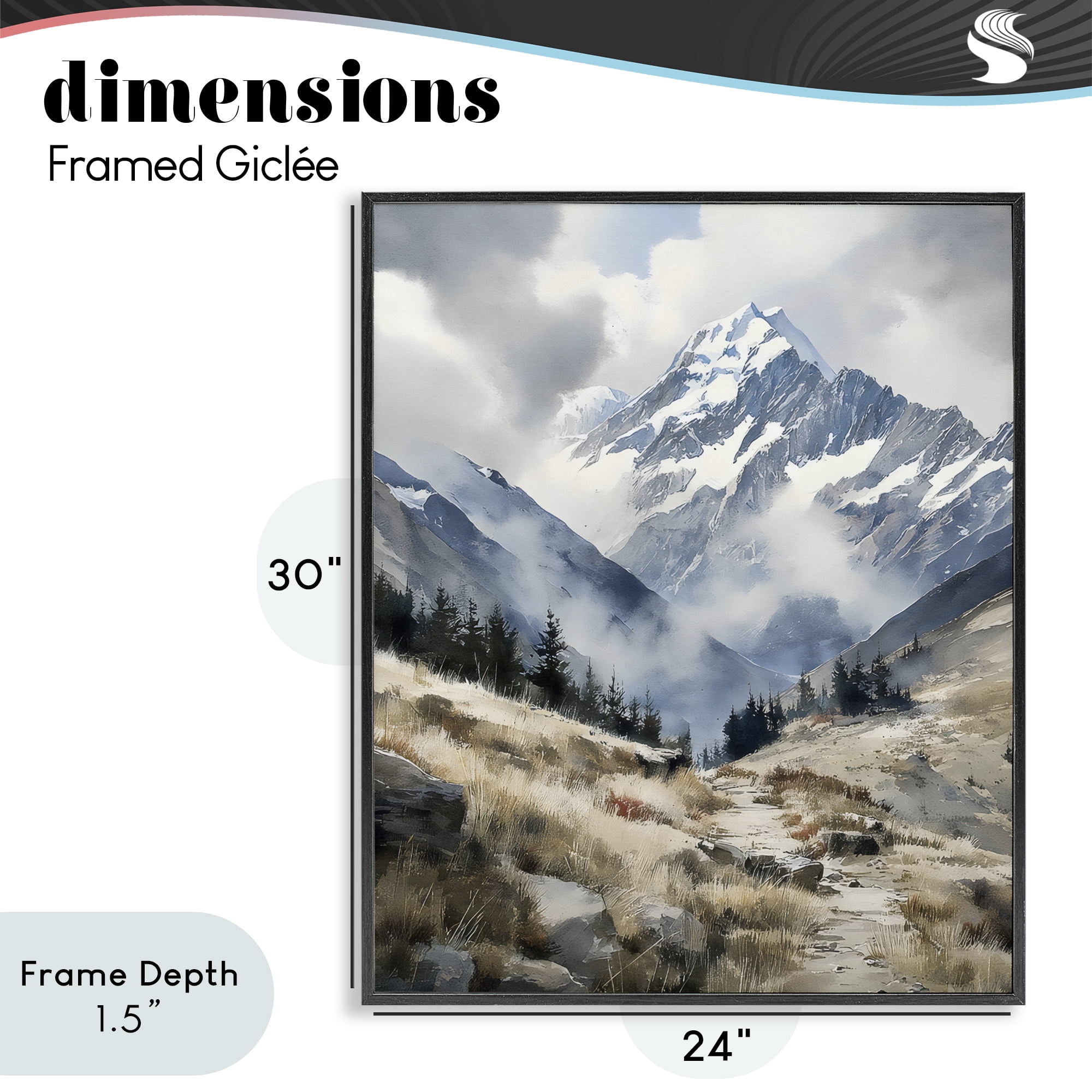 Stupell Industries Snow Caps Mountain Peaks Black Framed Giclee Art, design by Franklyn Gregory