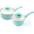 thumbnail image 1 of GreenLife Soft Grip Healthy Ceramic Nonstick, Saucepans with Lids, 1QT and 2QT, Turquoise, 1 of 4