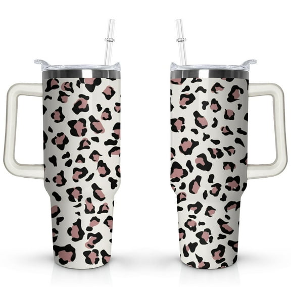 40oz Fashion Leopard Pattern Stainless Steel Flip Straw Tumbler Spill Proof Travel Cup Double Wall Vacuum Insulated Coffee Mug with Top Handle