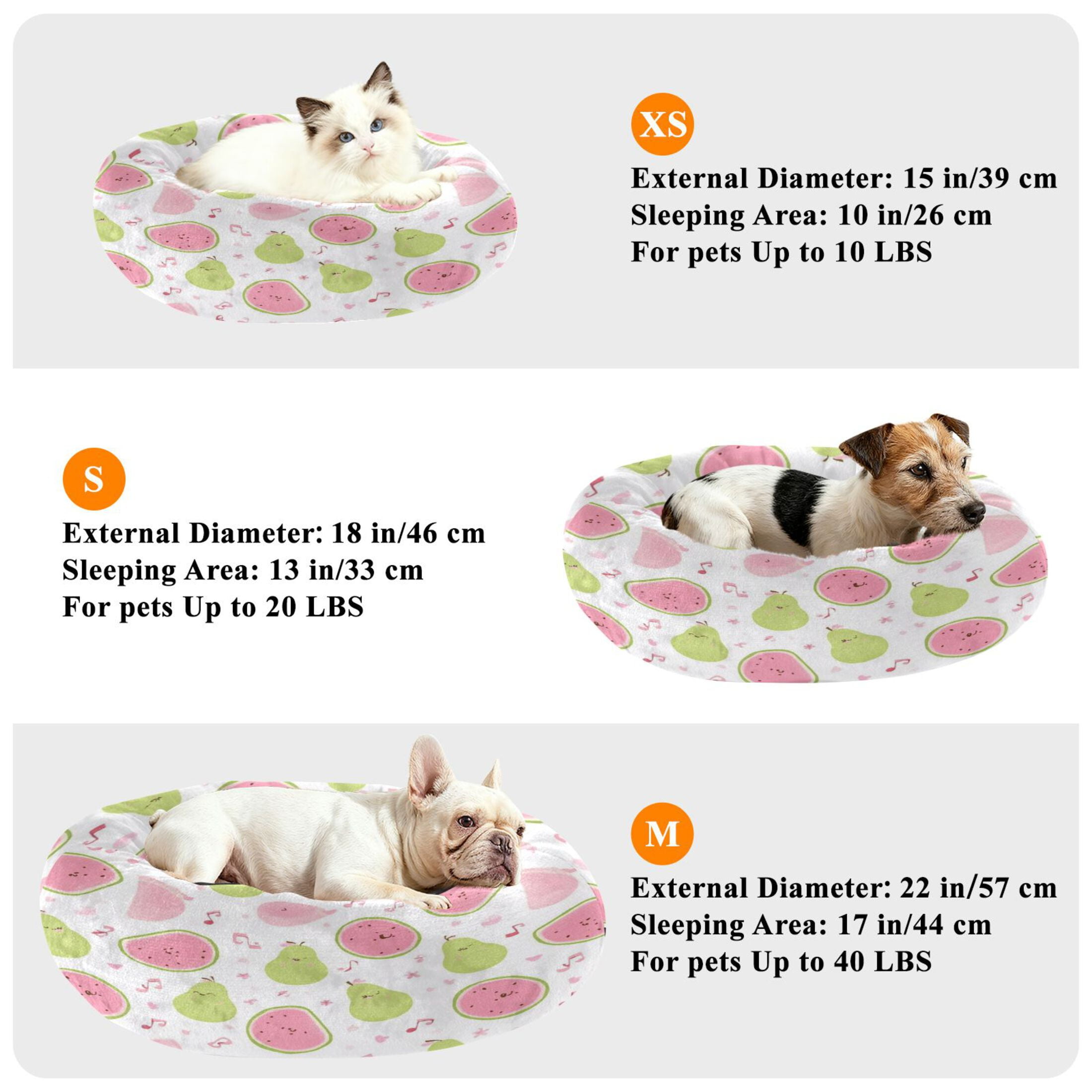 Iauyy Pet Couch Donut Cat Bed for Indoor Cats/Small Dogs Washable & Machine with Non-slip Bottom Calming Cat Furniture, Green Pear Pattern (M)