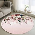 thumbnail image 2 of Valentine's Day Washable Round Area Rug 4 ft, Watercolors Red Blue Rose Leaves Pink Ombre, Soft Non Slip Rugs Stain Repellent Indoor Felt Carpet for Living Dining Room Bedroom Home Office, 2 of 9