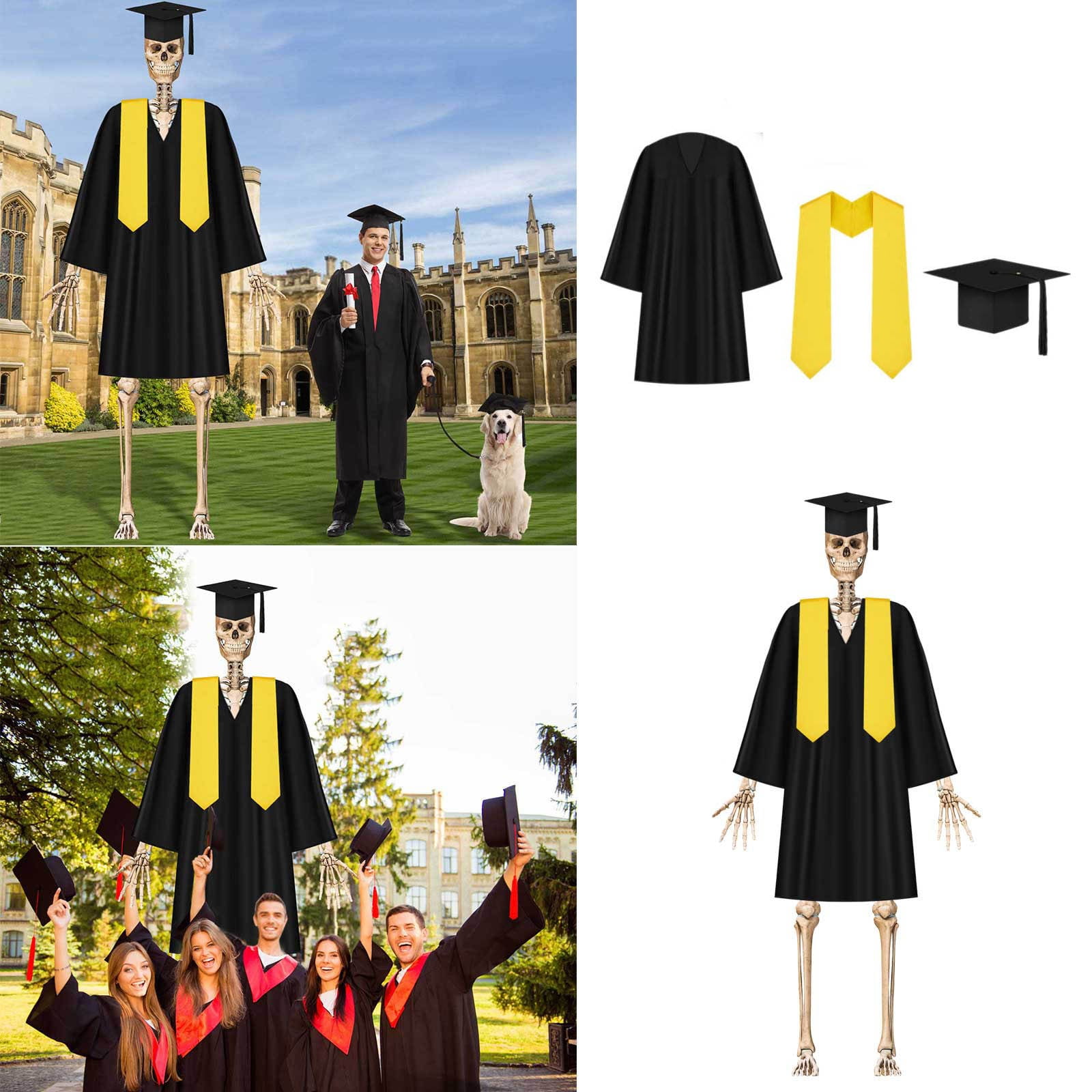 3Pcs Graduation 12ft Skeleton Clothes Accessories Skeleton Graduation Clothing With Hat Shawl Skeleton For 12 Ft Skeleton Dress Graduation Decoration Puppy Party Decorations for Girls Event Horizon