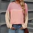thumbnail image 5 of JUUYY Womens Color Block Texture Long Sleeve Tee Shirt Loose Casual Round Neck Cotton T-Shirts Tops Pullover Pink S, 5 of 6