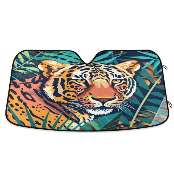 Tiger in Leaves Car Windshield Sun Shade Foldable Car Front Window Visor Heat and UV Protection 53x23.5