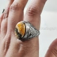 thumbnail image 4 of Bumblebee Jasper Mans Ring, Natural Bumblebee Jasper, Silver Jewelry, 925 Silver Ring, Birthday Gift, Heavy Mens Ring, Arabic Design, Ottoman Style Ring, Christmas, Turkey Mens Signet Ring, 4 of 7