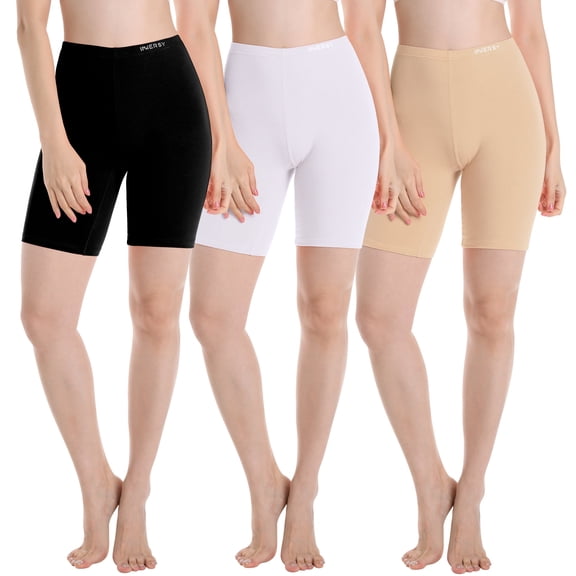 INNERSY Women's Anti Chafing Boyshorts Cotton Summer Shorts Under Dress 3-Pack(Large,Black/White/Nude)