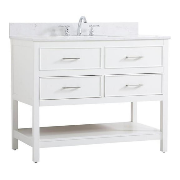 42 inch single bathroom vanity in white with backsplash