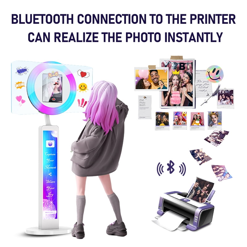 MWE Photo Booth Stand for ipad 12.9'' 10.9'' 10.2'' with Ring Light Software APP and Remote Control, RGB Lights Music Sync, Flight Case,White