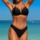 thumbnail image 4 of Trajes de baño Amzcrzy Tankini para mujer, trajes de baño, trajes de baño, bikini, traje de baño de color sólido para mujer + bañador y bikini de moda, traje de baño dividido negro, S, 4 of 5