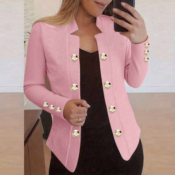 Guieoi Jackets for Women Winter Women's Solid Color Button Down Thin Long Sleeve Jacket Casual Tops Cardigan Outwear Pink