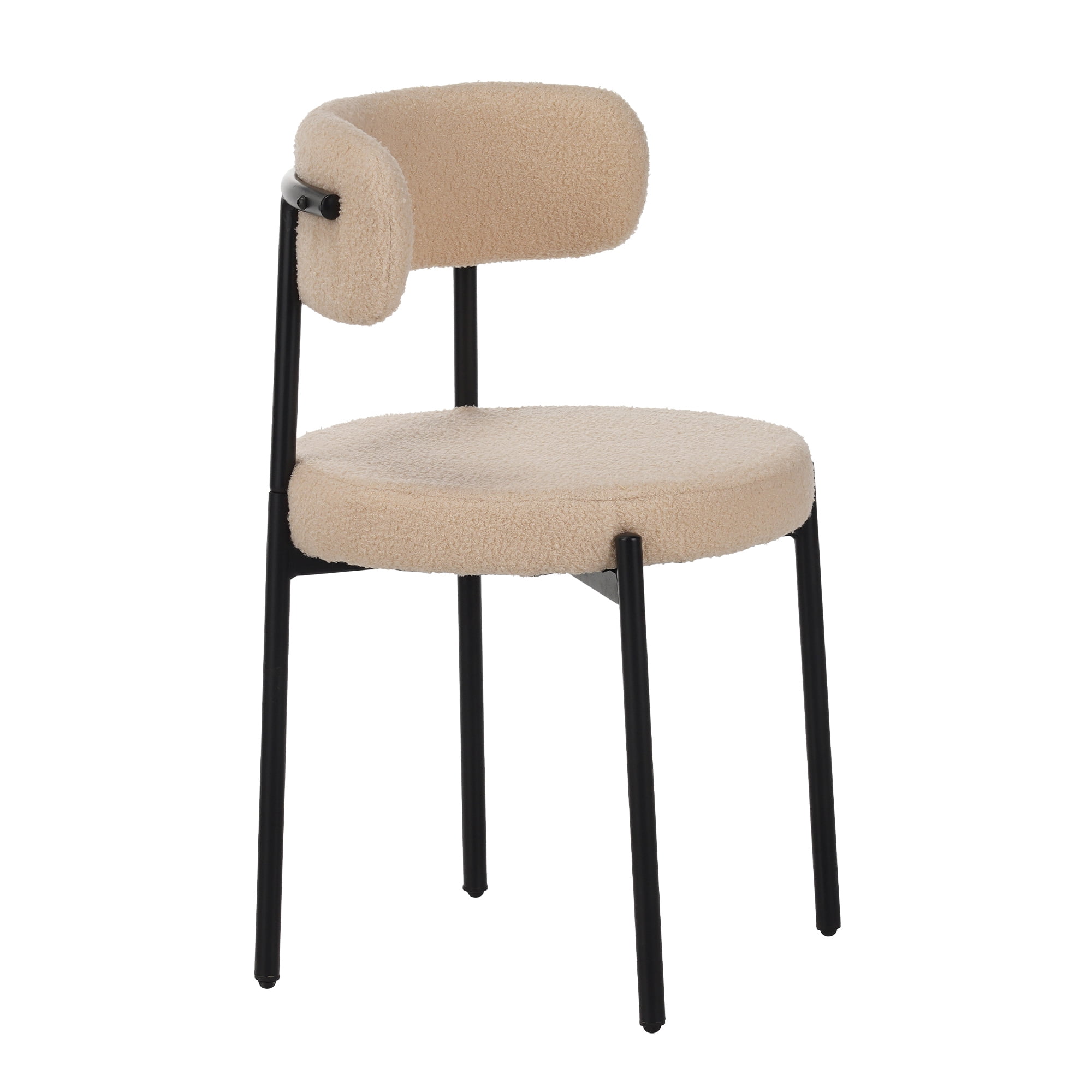 Medieval Modern Dining Chair Set of 4, Round Seat Cushions Black Metal Legs Curved Back, for Restaurants Dining Rooms Kitchen Home, Easy to Assemble, Beige