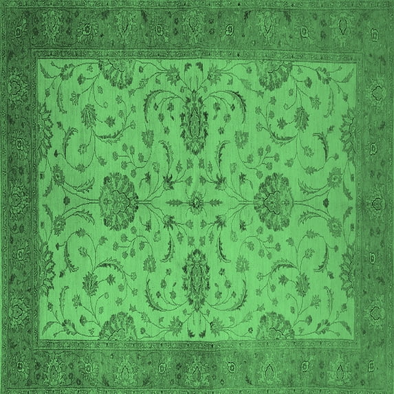 Ahgly Company Indoor Square Oriental Emerald Green Industrial Area Rugs, 7' Square