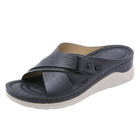 

Women Summer Flat Sandals Cool Slope Heel Sandals Versatile Solid Casual Beach Sandals Wedge Sandals