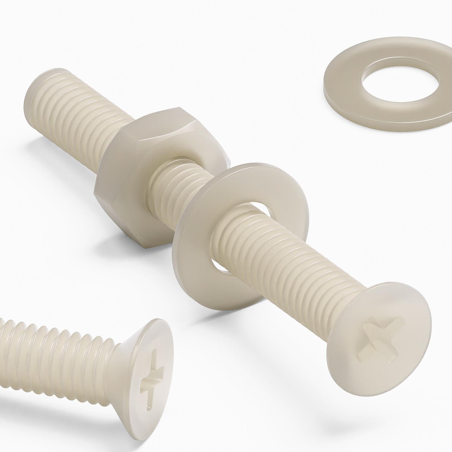 50 x Nylon Countersunk plastic machine screws, M3 x 25mm, Plastic Bolts, Nuts & Washers, (3/32 x 1 in)