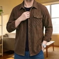 thumbnail image 4 of DPTALR Men's Casual Solid Color Turndown Collar Long Sleeve Shirt with Pockets,Coffee,Big and Tall Men L, 4 of 5