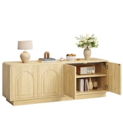 Bestier Modern TV Stand for TVs up to 70,Push-To-Open Door,Media Console Cabinet with 4 Arched Doors and Curved Corners, Entertainment Center with Adjustable Shelves and Cable Management,Natural Oak