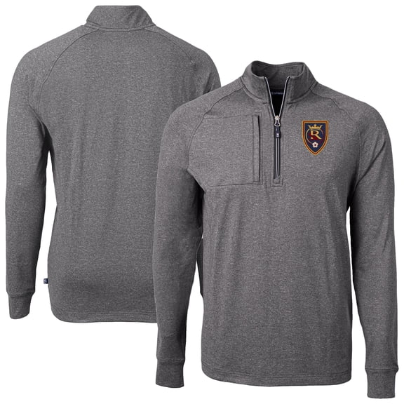 Men's-Cutter & Buck  Heather Black Real Salt Lake Adapt Eco Knit Heather Raglan Quarter-Zip Top