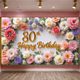 thumbnail image 3 of Elegant Floral Design 80th Birthday Banner Rose Decor Birthday Celebration for Senior Birthday Indoor Party Event, 3 of 9