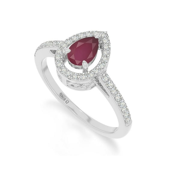 925 Sterling Silver Pear Shape 1 Ctw Ruby Gemstone Solitaire Accents Women Engagement Ring, Wedding, Anniversary Rings, Gift For Her_7.5