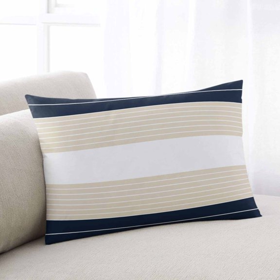 Navy Beige Striped Standard Size Pillow Cover, Pillowcase Protectors with Zipper, Breathable Decorative Throw Pillow Case Cover, Gradient Geometric Blue White Pillow Shams for Couch Sofa 20x26Inch