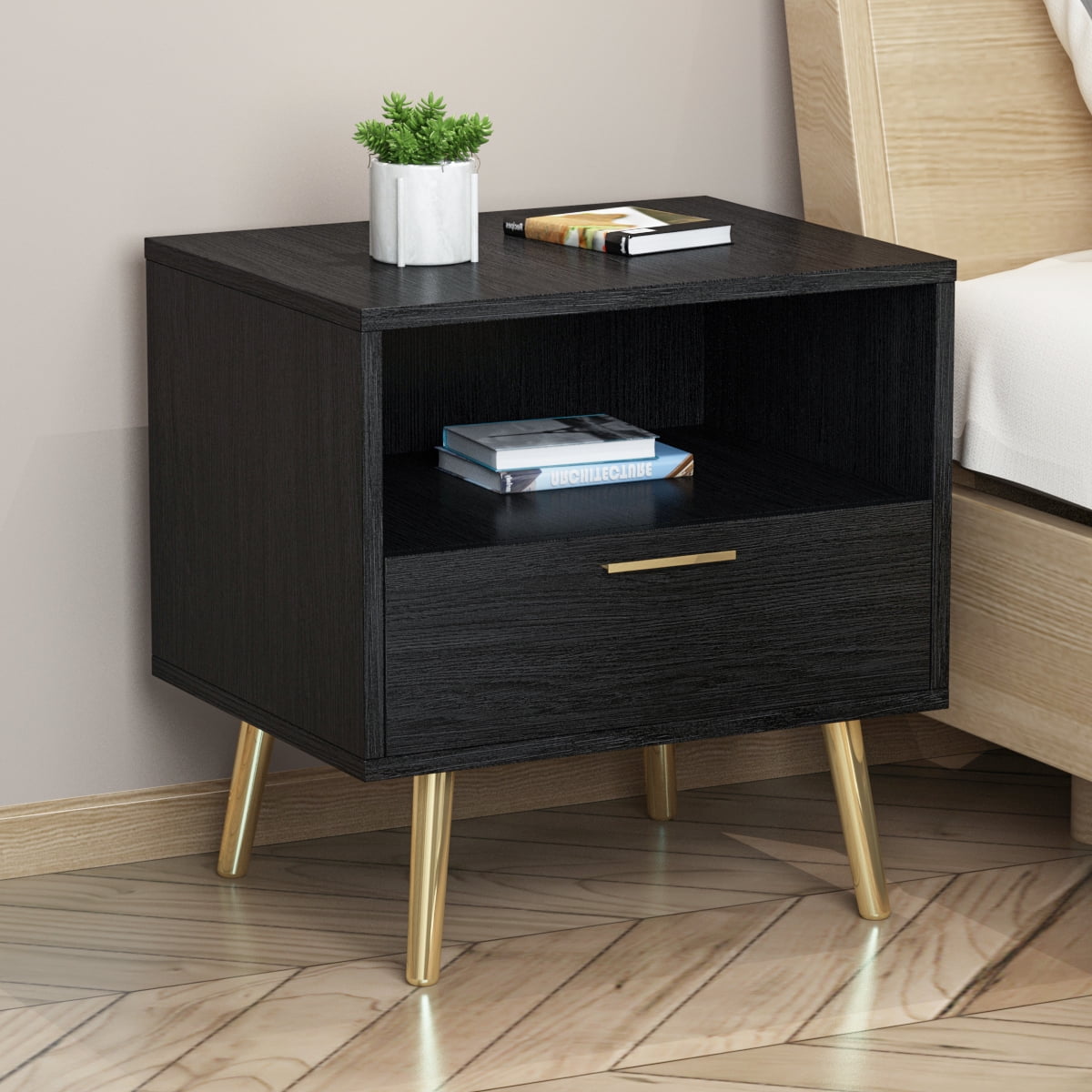 Nightstands Beside Table Bedroom Side Stand with Storage Compartment and Drawers 