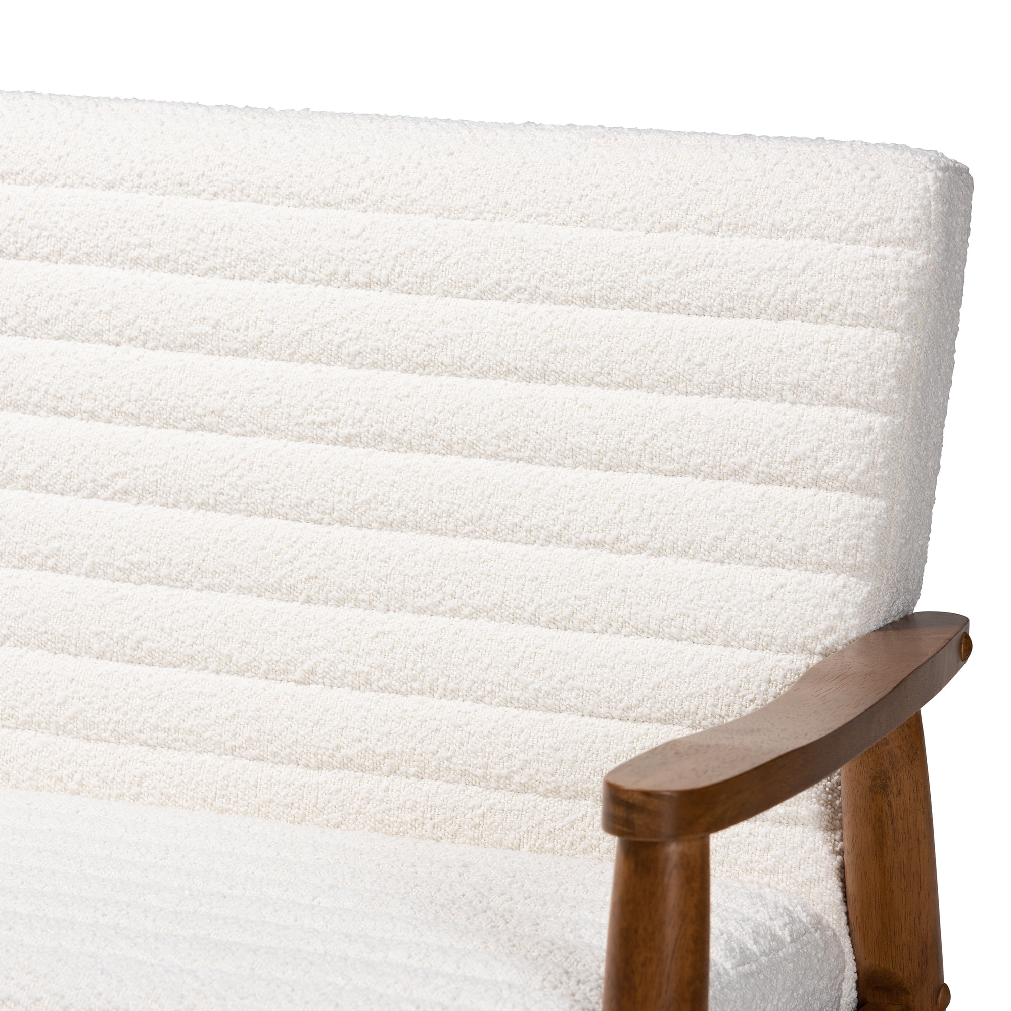 Baxton Studio Stratton Mid-Century Modern Cream Boucle Fabric and Walnut Brown Finished Wood Loveseat