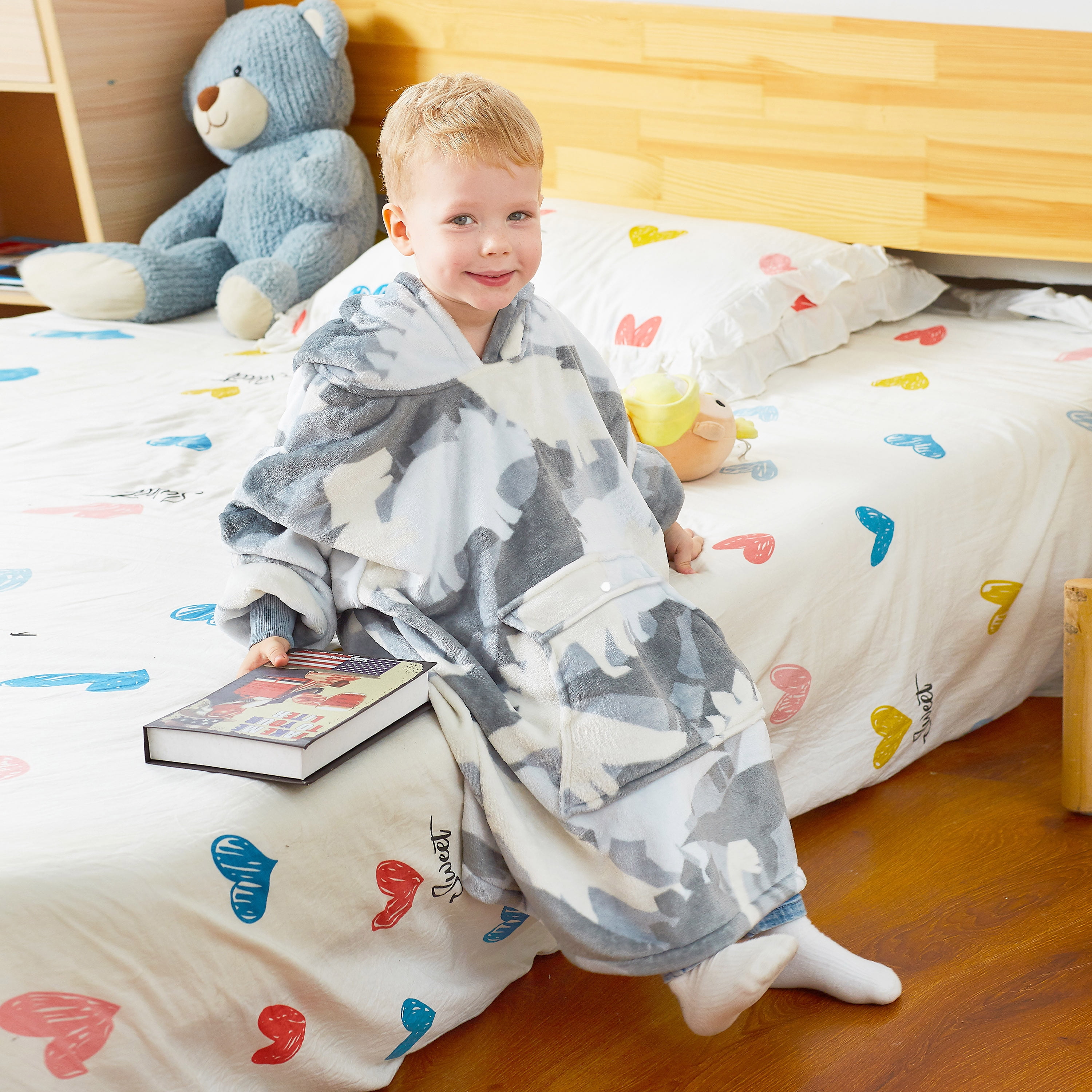 Catalonia Dionsaur Wearable Blanket Hoodie for Kids, Fleece Snuggy Sweatshirt Pullover, 4-12 Years Boy Girl Gift, 28 × 24 inches