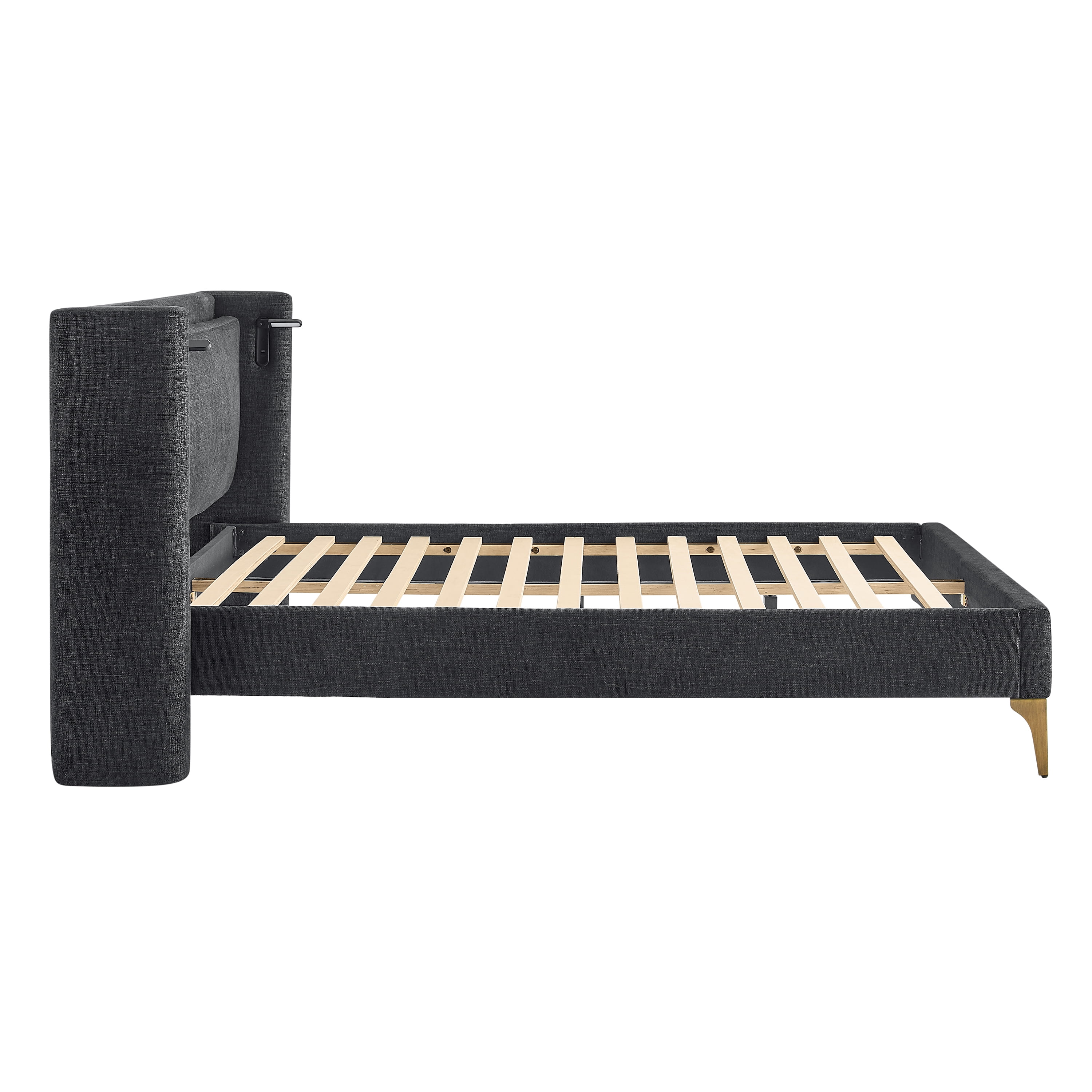 Studio Living Shiloh Upholstered Wingback 41.9" Black Bed Frame, Queen