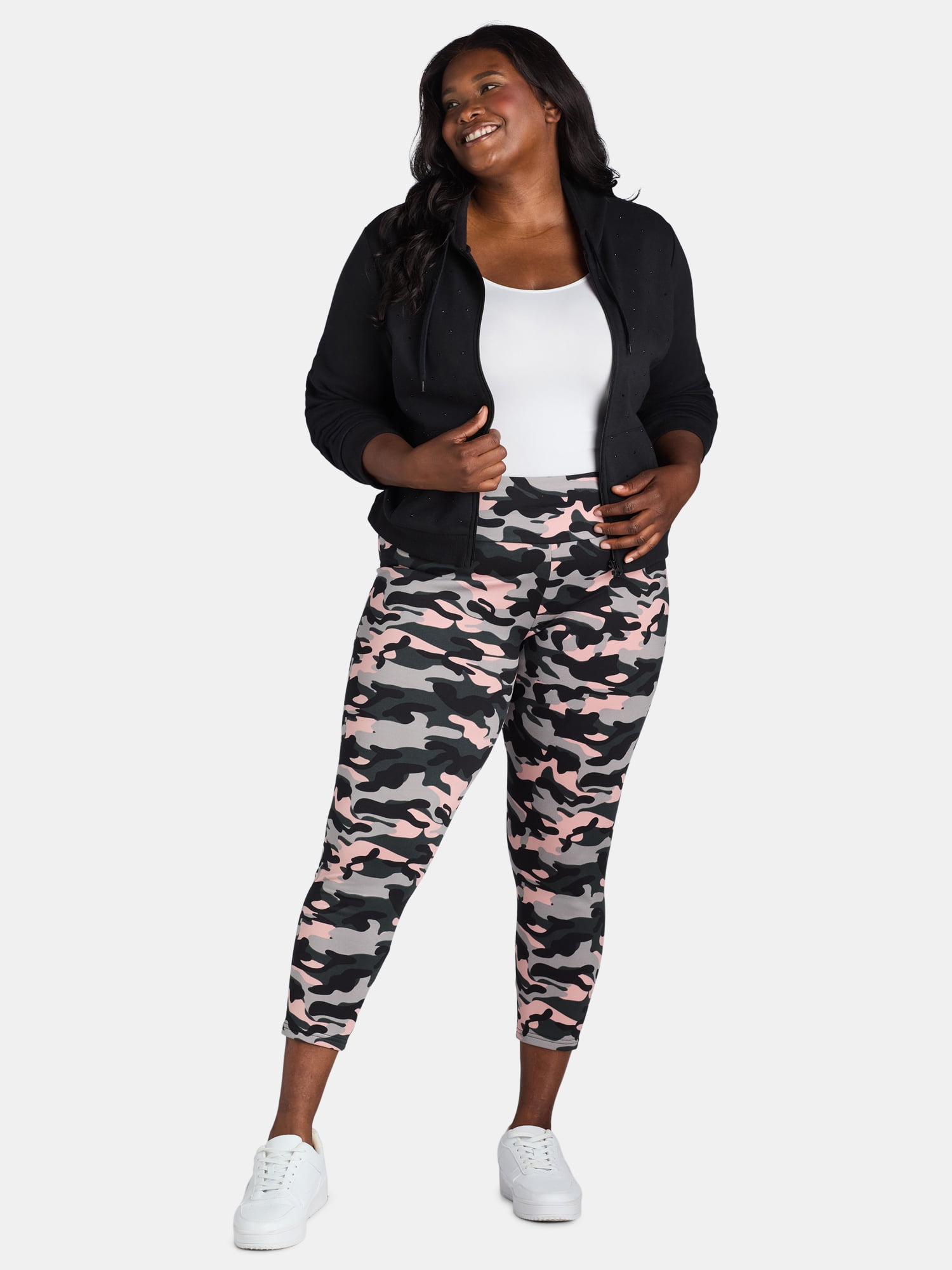 Feathers Women's Plus Fleece Leggings, 26” Inseam, 5-Pack, Sizes 1X-5X