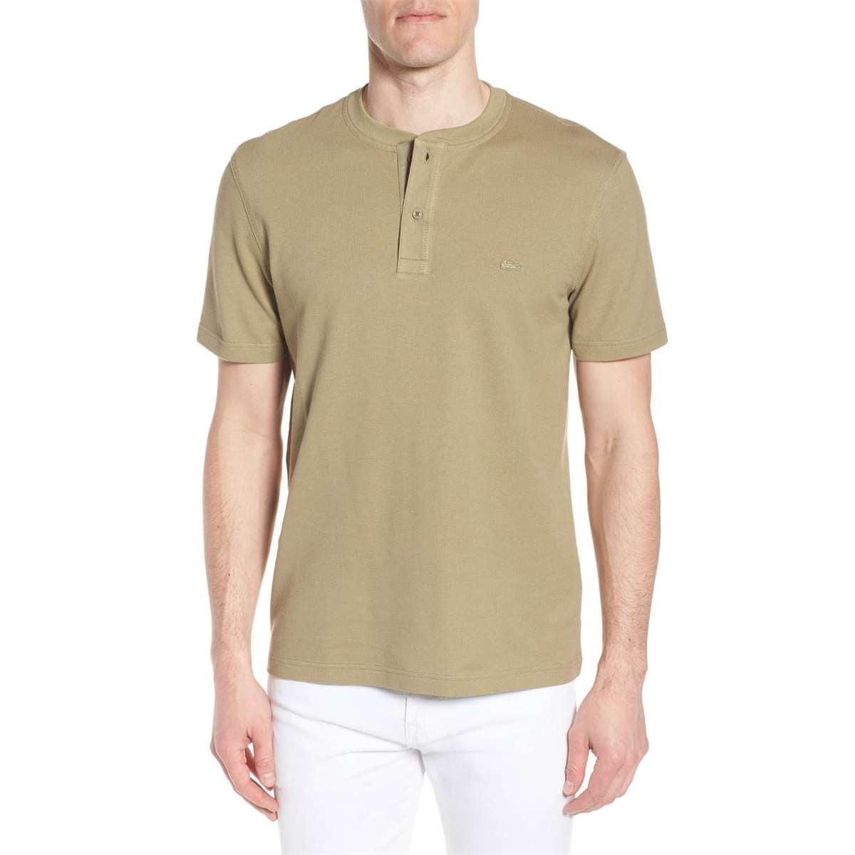 Lacoste Men'short Sleeve Henley Waffle Stitch Regular Fit T-Shirt ...