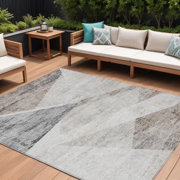HomeRoots 586249 8 x 10 ft. Abstract Washable Indoor & Outdoor Rectangle Area Rug, Silver, Beige & Gray