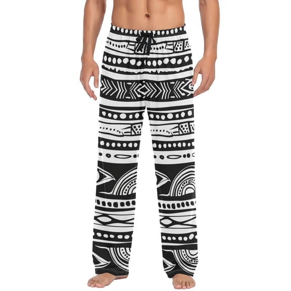JSTEL Black Tribal Boho Men's Sleepwear Mens Pajama Pants Bottoms with Pockets, M