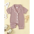 thumbnail image 2 of Biezeib Girls and Boys Romper Pajama Lapel Neck Short Sleeve Contrast Trim Button Down Waffle Jumpsuit Infant Toddler Sleepwear Clothes, 2 of 6
