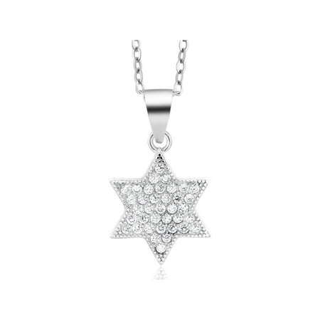 Engagement White Necklace - Sterling Silver White CZ Star of David Pendant Necklace with 18