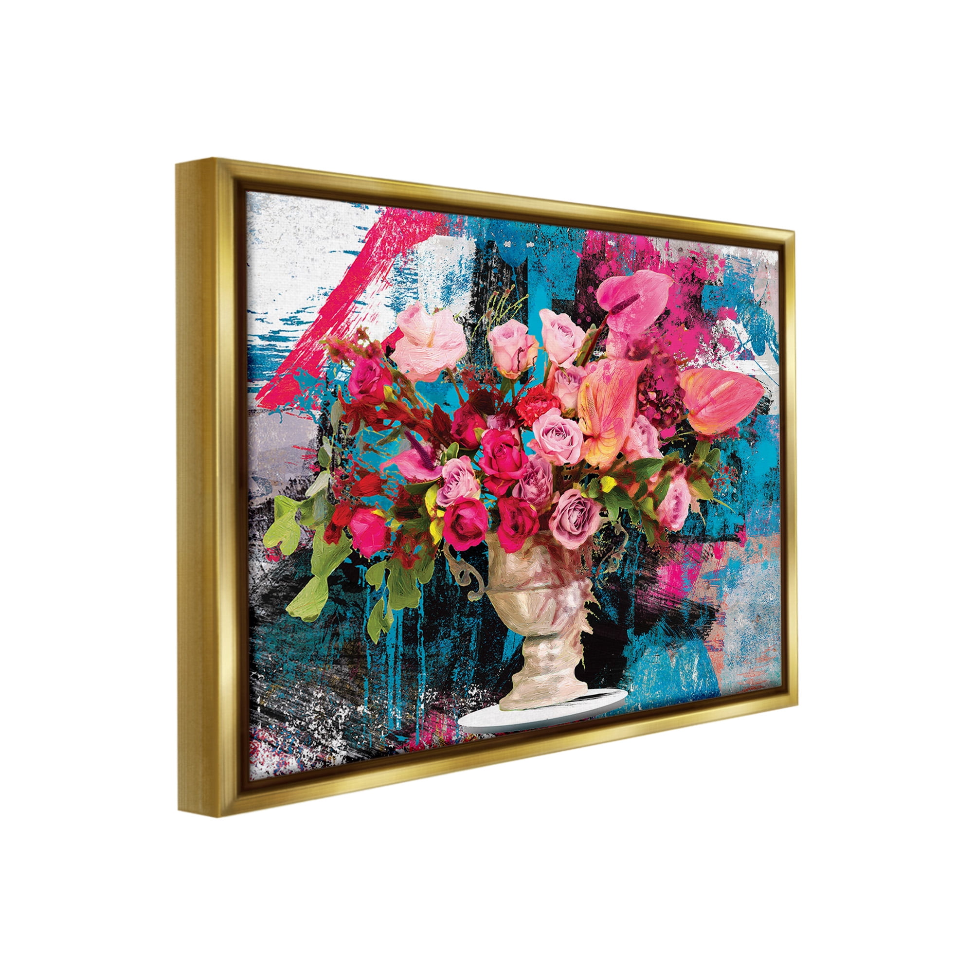 Stupell Industries Urban Rose Bouquet Botanical & Floral Painting Gold Floater Framed Canvas Art Print Wall Art, 31 x 25