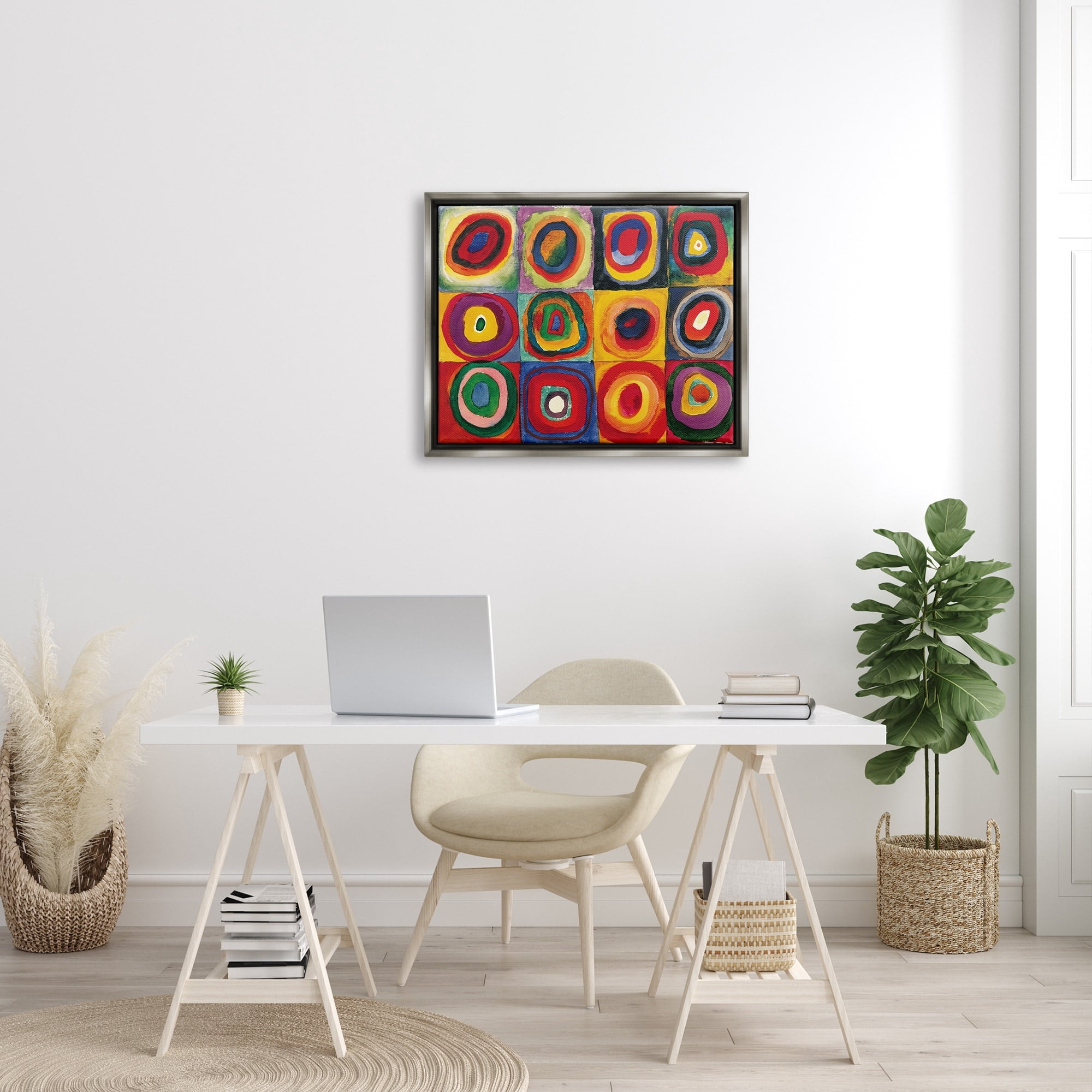 Stupell Industries Modern Circle Shapes Aligned Abstract Swirl Pattern Painting Luster Gray Floating Framed Canvas Print Wall Art, Design by Wassily Kandinsky