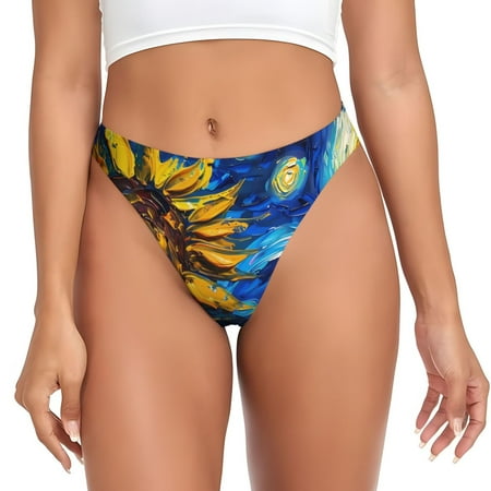Adobk Sunflower Starry Night Vibes Print Seamless Women Underwear Thongs No Show Ladies Thong No Line Breathable Comfortable Panties Undies for Women-XX-Large