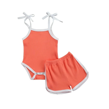 

Qiylii Baby Clothes Set Solid Color Sling Romper+Side Split Short Pants