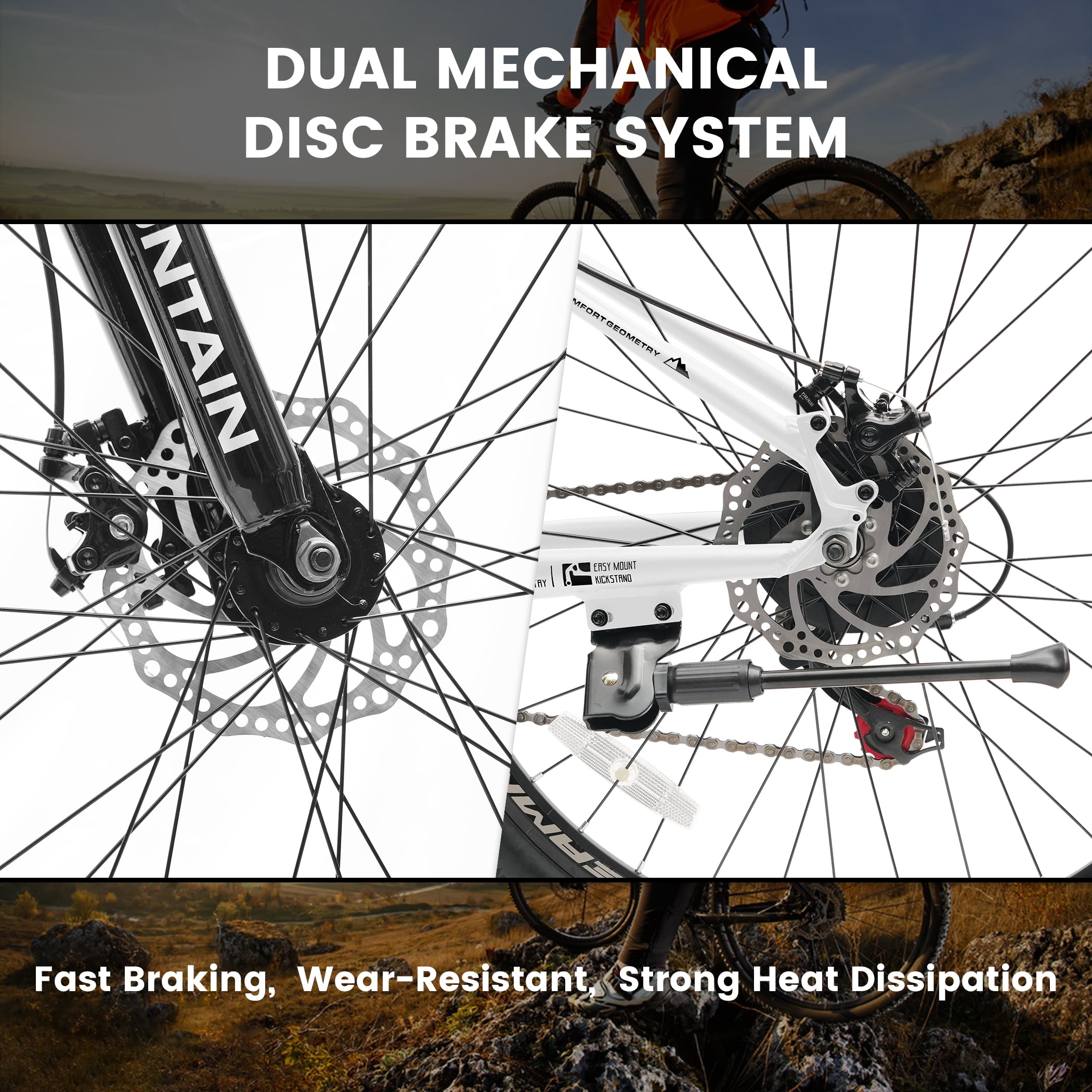 26 Inch Mountain Bike for Adult Men Women, 21-Speed Mountain Bicycle with Front Suspension and Dual Disc Brakes, Aluminum Alloy Frame MTB Bike for Outdoor Trail Commuter, White