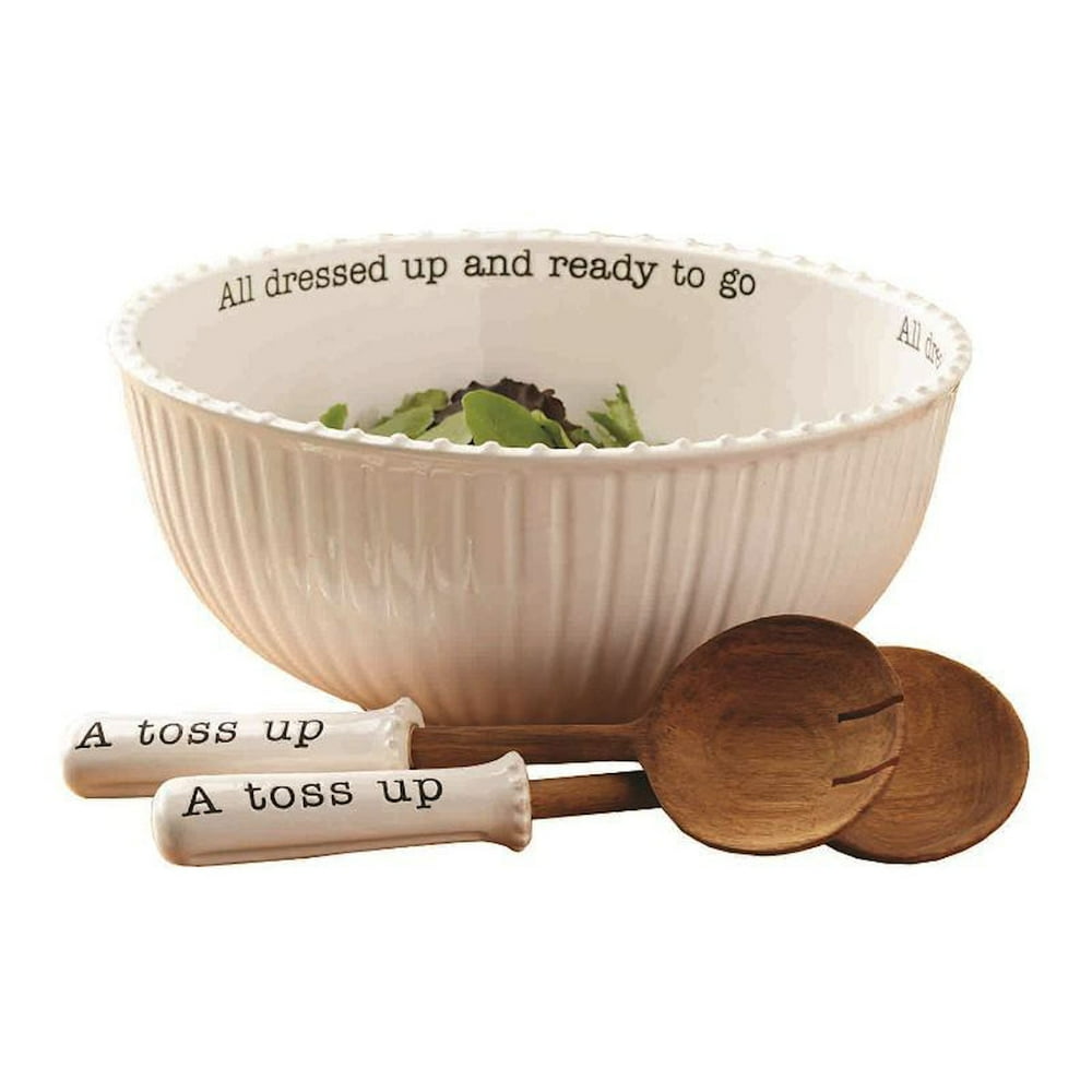 Mud Pie Salad Bowl w/Servers Large Ceramic Serving Bowl