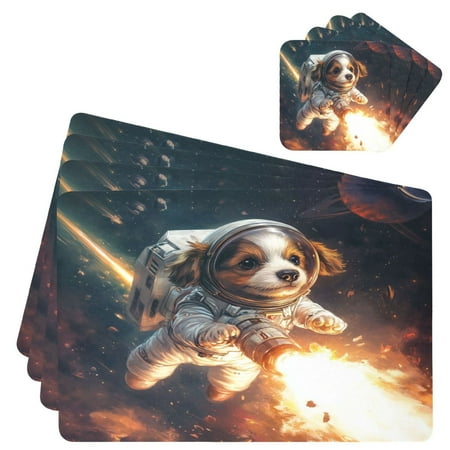

Wobogo Dogs From Outer Space Placemats Coasters Set of 4 Heat-resistant Non-slip Easy to Clean Square Dinner Plate Mat