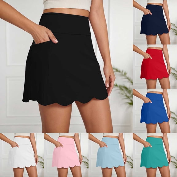 BUWTTER Women's Skirts High Waist Pocket Yoga Casual Athletic Tennis Workout Running Gym Sport Wear Stretchy Comfortable Black Skirt L