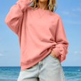 thumbnail image 5 of Womens Crewneck Sweatshirt Oversized Long Sleeve Casual Fall Outfits Long Sleeve Trendy Pullover Tops with Pockets (Pink XL), 5 of 6