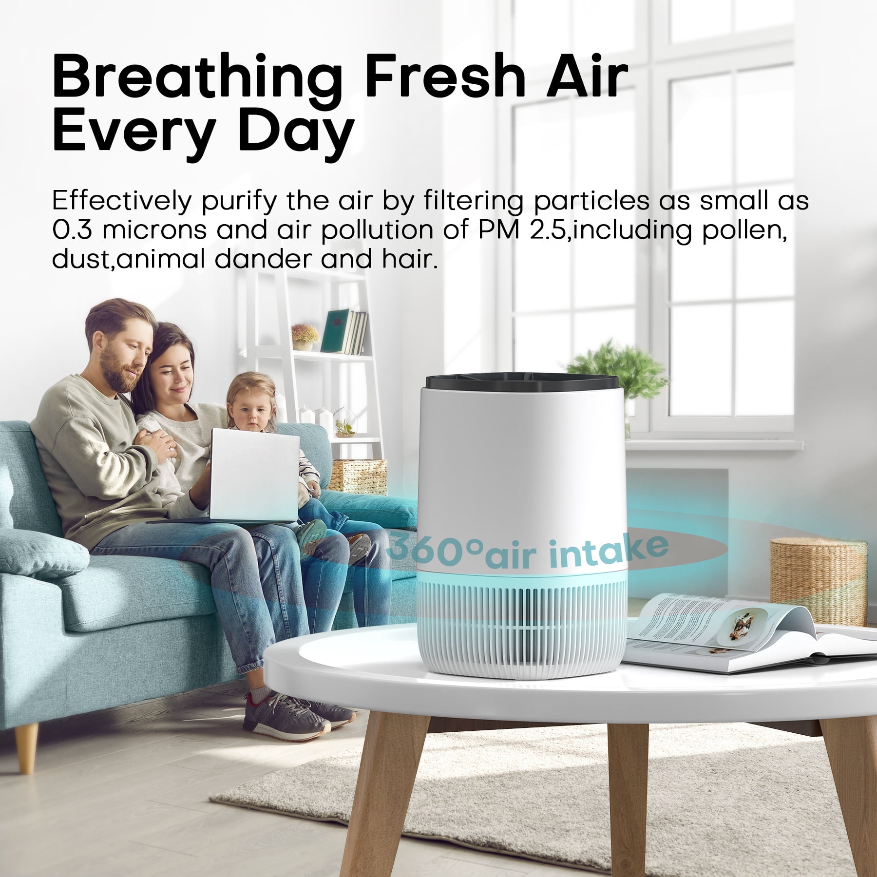 Breezome Air Purifier for Home Bedroom, Hepa 3-in-1 Filter Cleaner with Aromatherapy Function for Better Sleep, Smoke, Pet Dander, Odor, Dust, Office, White