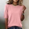 thumbnail image 3 of Leidass Women’s Crew Neck Short Sleeve Knit Sweater Pullover Lightweight Soft Top Classic Fit Ribbed Hem for Daily Wear Light pink S, 3 of 7