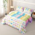 thumbnail image 3 of Manfei Cute Rainbow Stripe Twin Quilt Set, Sweet Love Heart Twin Coverlet Set, Cream Yellow, 2pcs, 1 Bedspread and 1 Pillowcase, 3 of 7