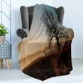 thumbnail image 4 of Tree Soft Flannel Fleece Blanket, Oak Tree Distant Hills at Sunrise Rural Landscape Autumn Sun Rays Grass Nature Theme, Cozy Plush for Indoor and Outdoor Use, 50" x 60", Brown Blue, by Ambesonne, 4 of 5